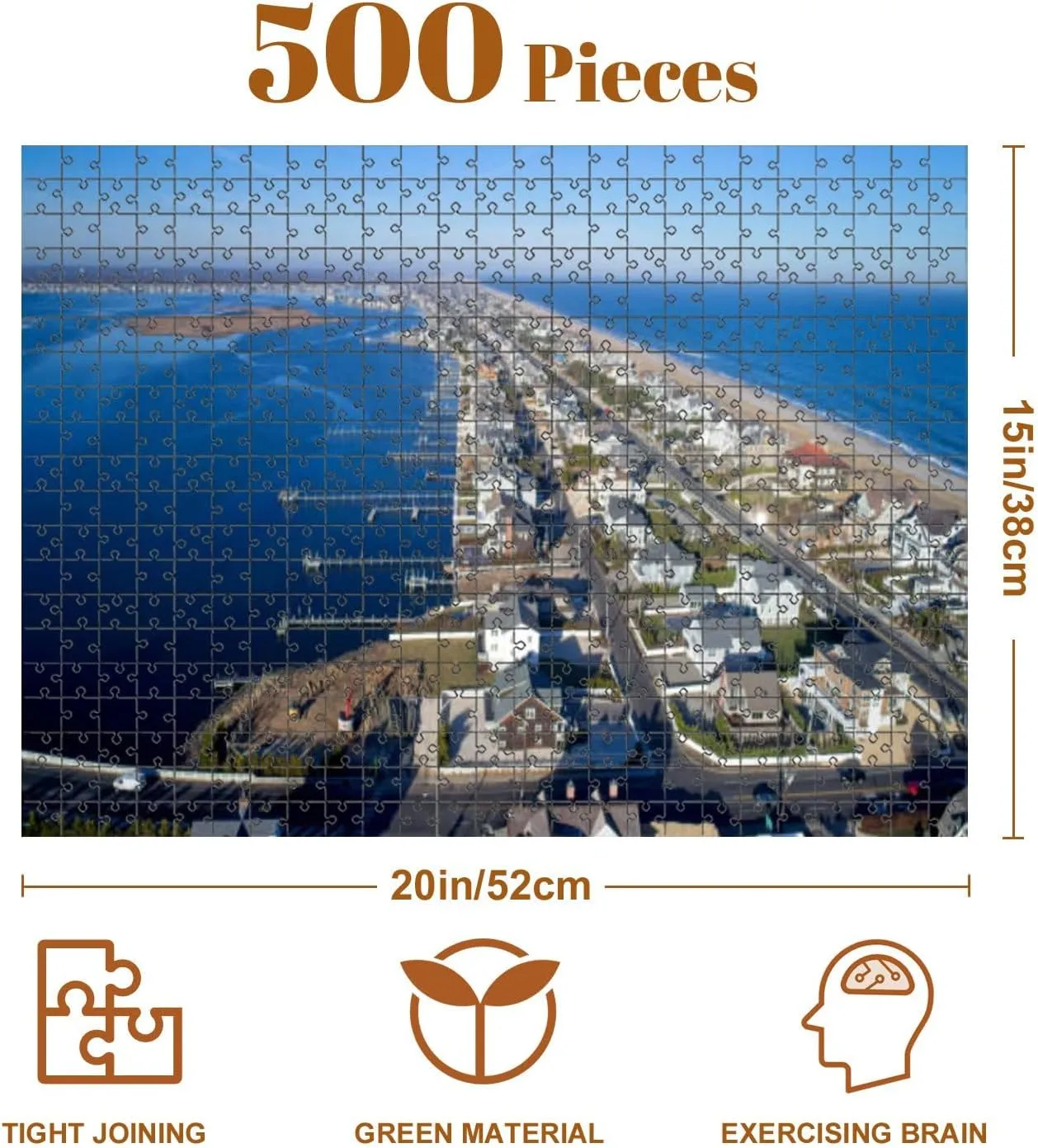 Jigsaw Puzzles 500 Pieces for Adult Mantoloking NJ Bay Atlantic Ocean Looking North Puzzle Game for Family Wooden Puzzle Toy Educational Games Puzzles for Home Decor