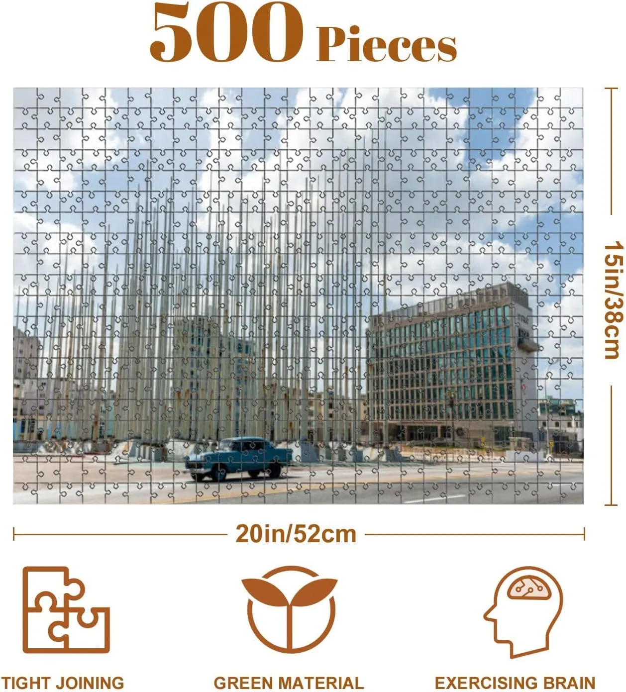 Jigsaw Puzzles 500 Pieces for Adult Monte de las Banderas Square Havana Embassy United States America Puzzle Game for Family Wooden Puzzle Toy Educational Games Puzzles for Home Decor