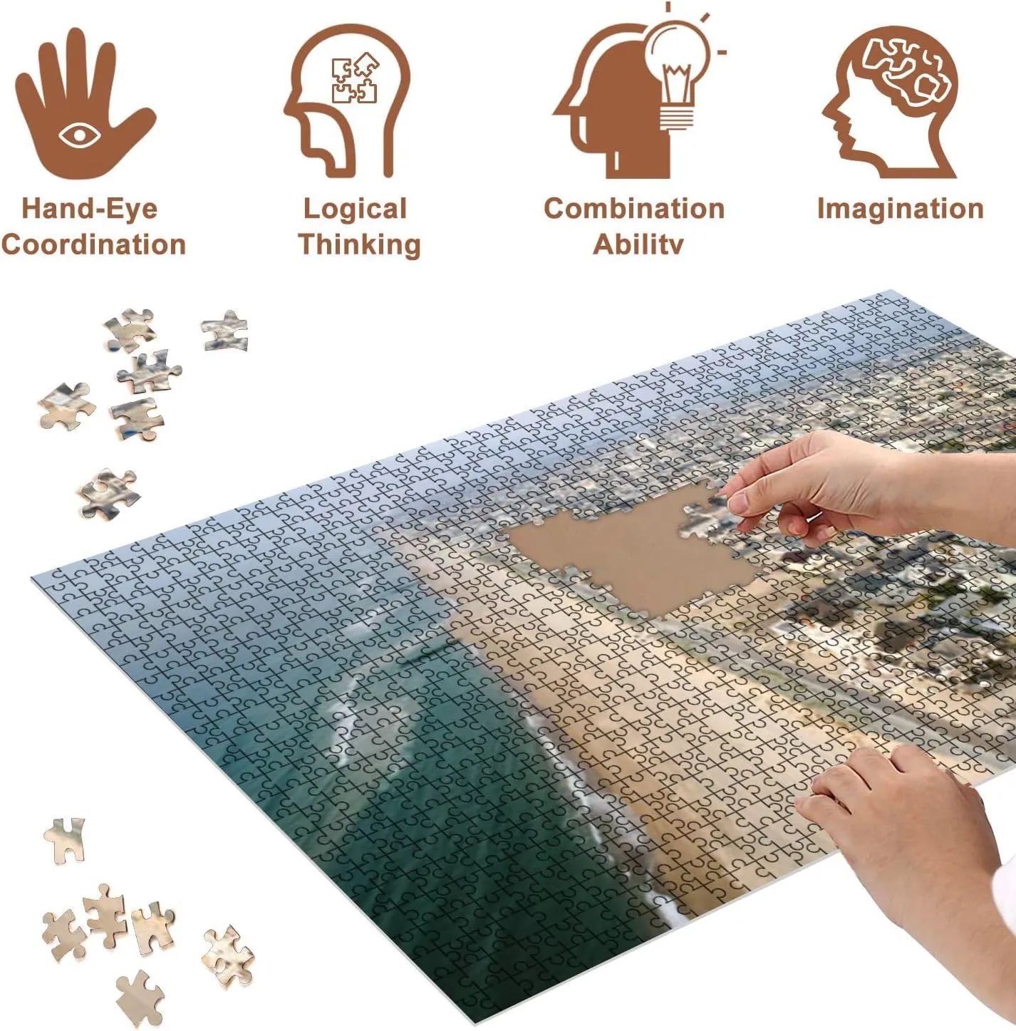 Jigsaw Puzzles 500 Pieces for Adult New Jersey Coast line Shore Puzzle Game for Family Wooden Puzzle Toy Educational Games Puzzles for Home Decor