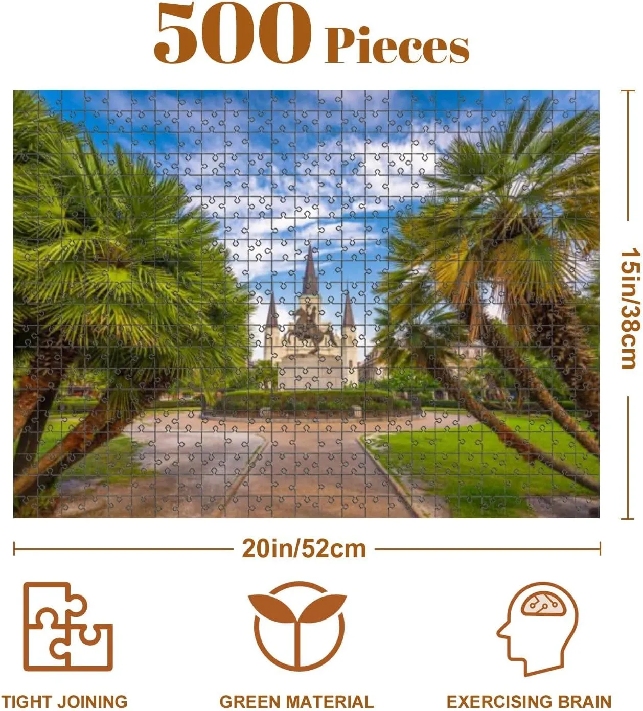 Jigsaw Puzzles 500 Pieces for Adult New Orleans Jackson Square Puzzle Game for Family Wooden Puzzle Toy Educational Games Puzzles for Home Decor