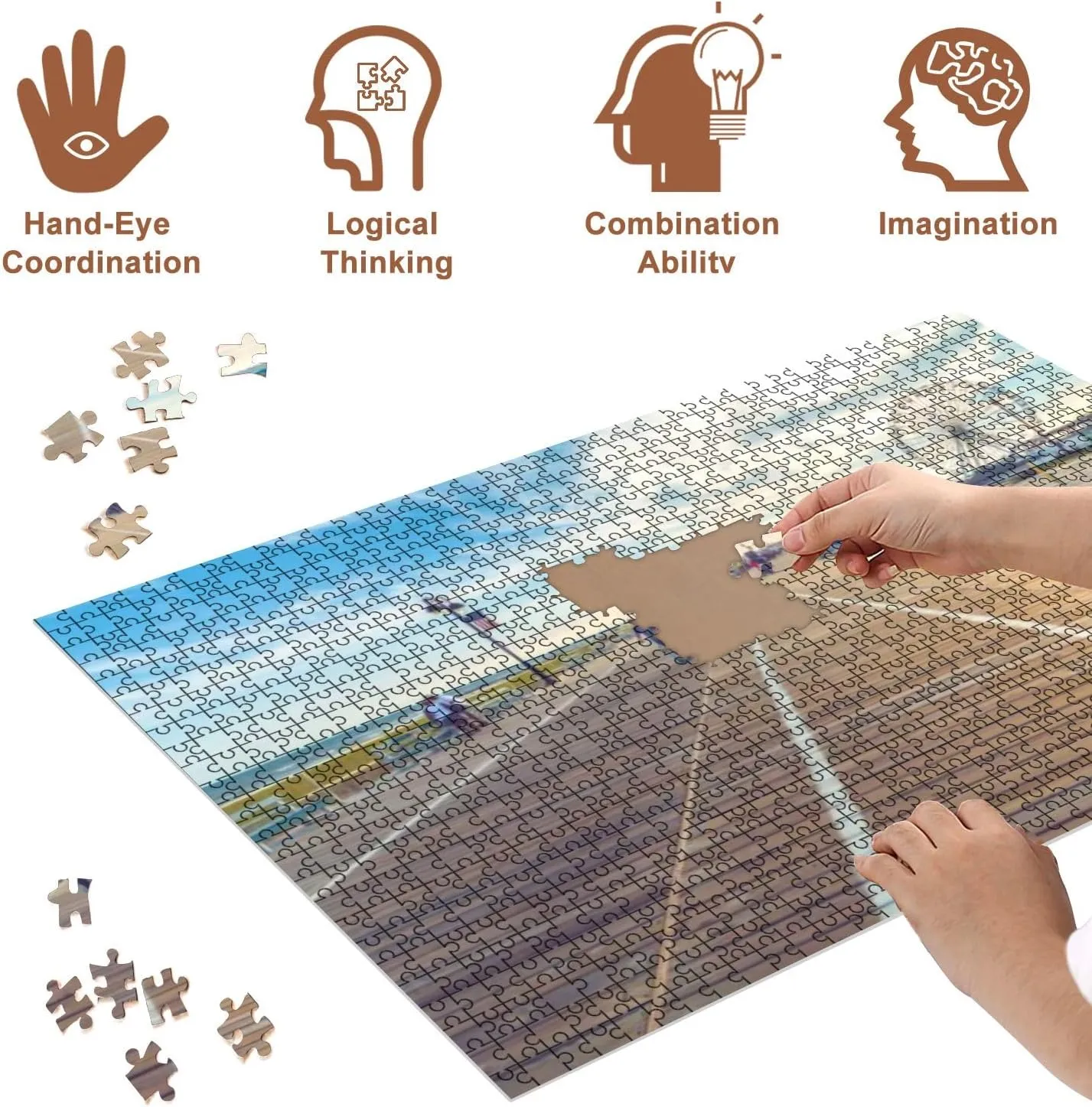 Jigsaw Puzzles 500 Pieces for Adult Ocean City New Jersey Beach Boardwalk Puzzle Game for Family Wooden Puzzle Toy Educational Games Puzzles for Home Decor