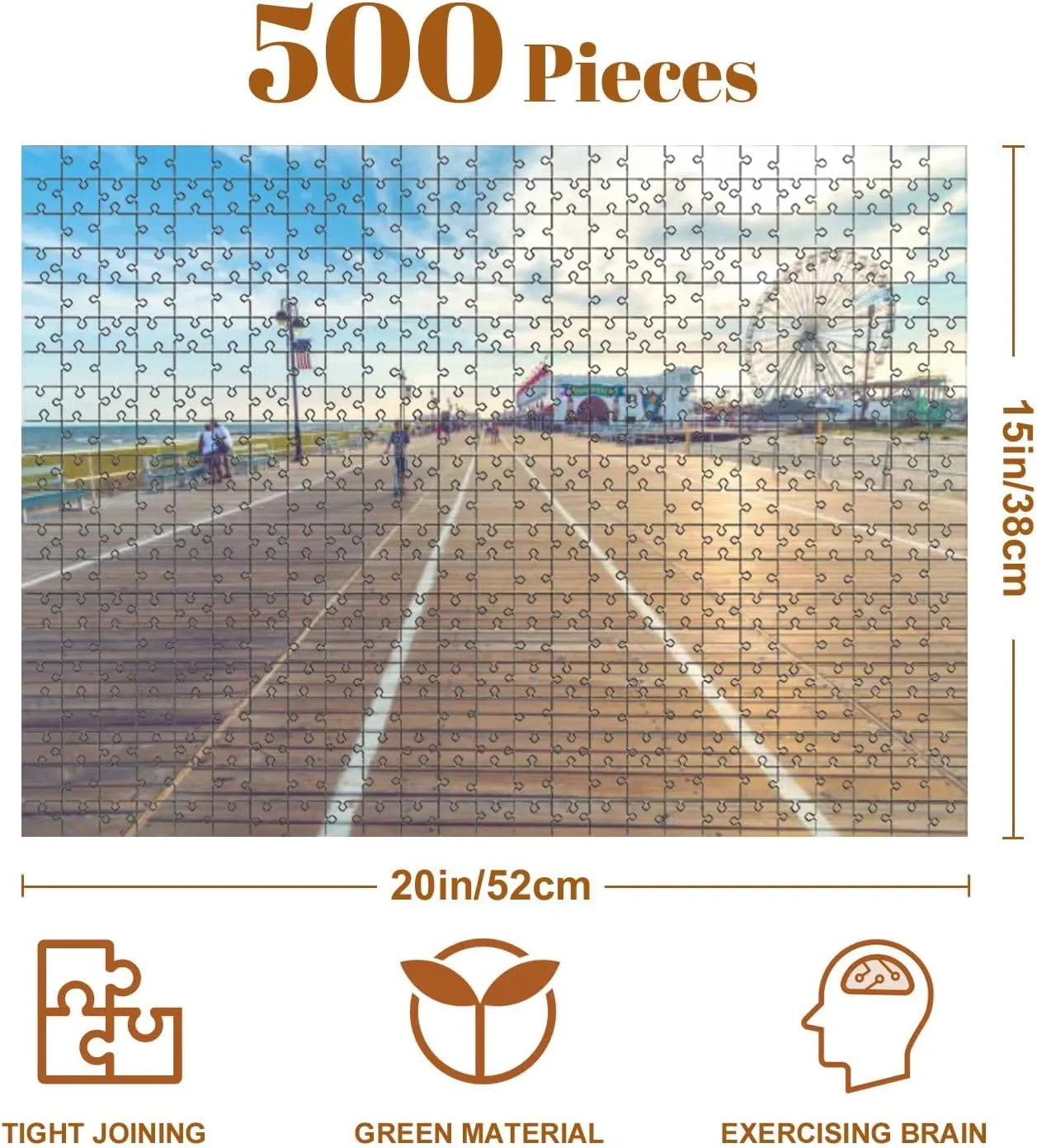 Jigsaw Puzzles 500 Pieces for Adult Ocean City New Jersey Beach Boardwalk Puzzle Game for Family Wooden Puzzle Toy Educational Games Puzzles for Home Decor