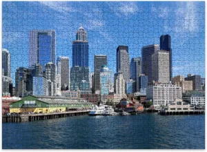 Jigsaw Puzzles 500 Pieces for Adult Panoramic View Seattle Bell Harbor Marina Seattle Financial Downtown Puzzle Game for Family Wooden Puzzle Toy Educational Games Puzzles for Home Decor