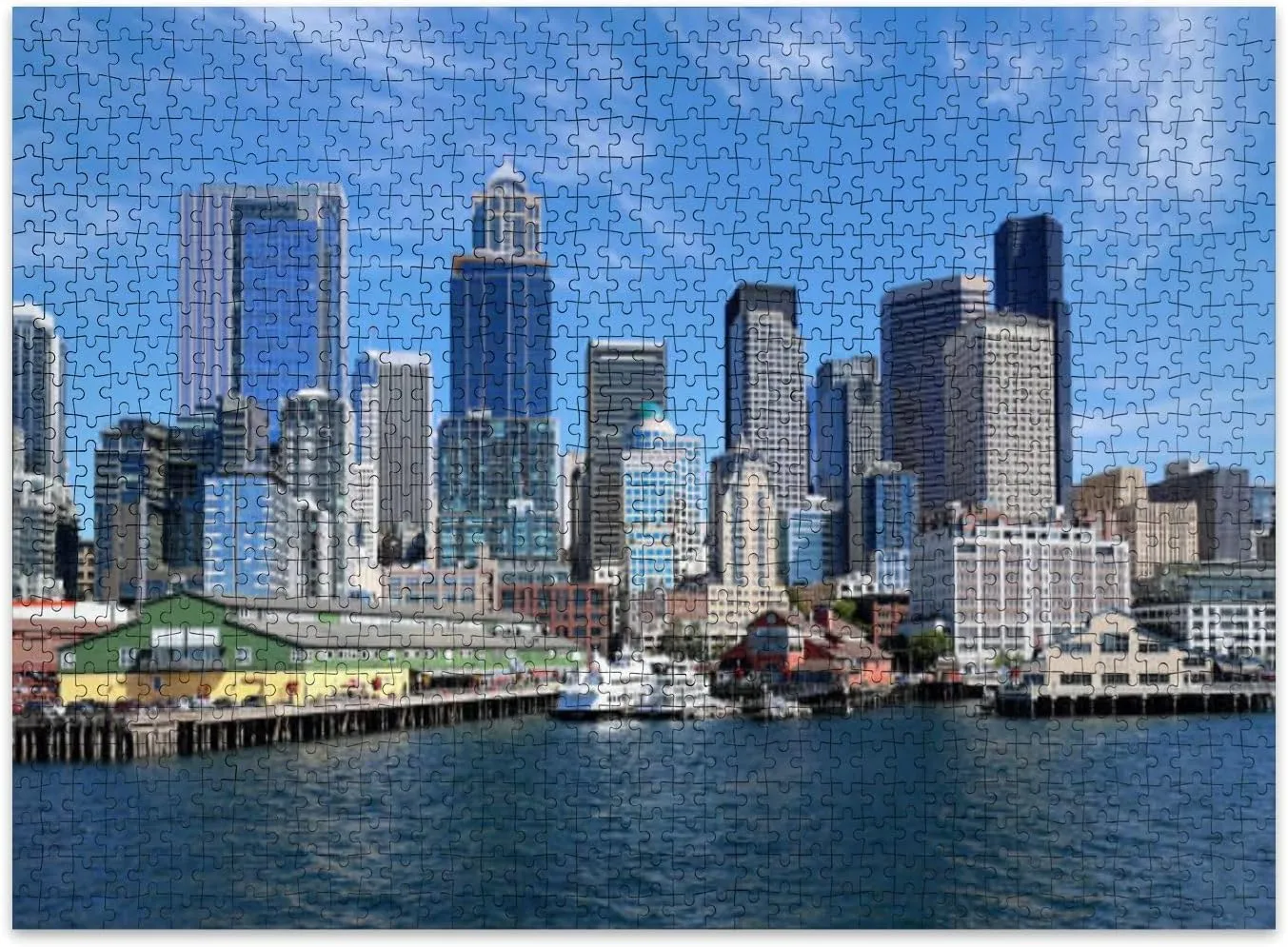 Jigsaw Puzzles 500 Pieces for Adult Panoramic View Seattle Bell Harbor Marina Seattle Financial Downtown Puzzle Game for Family Wooden Puzzle Toy Educational Games Puzzles for Home Decor