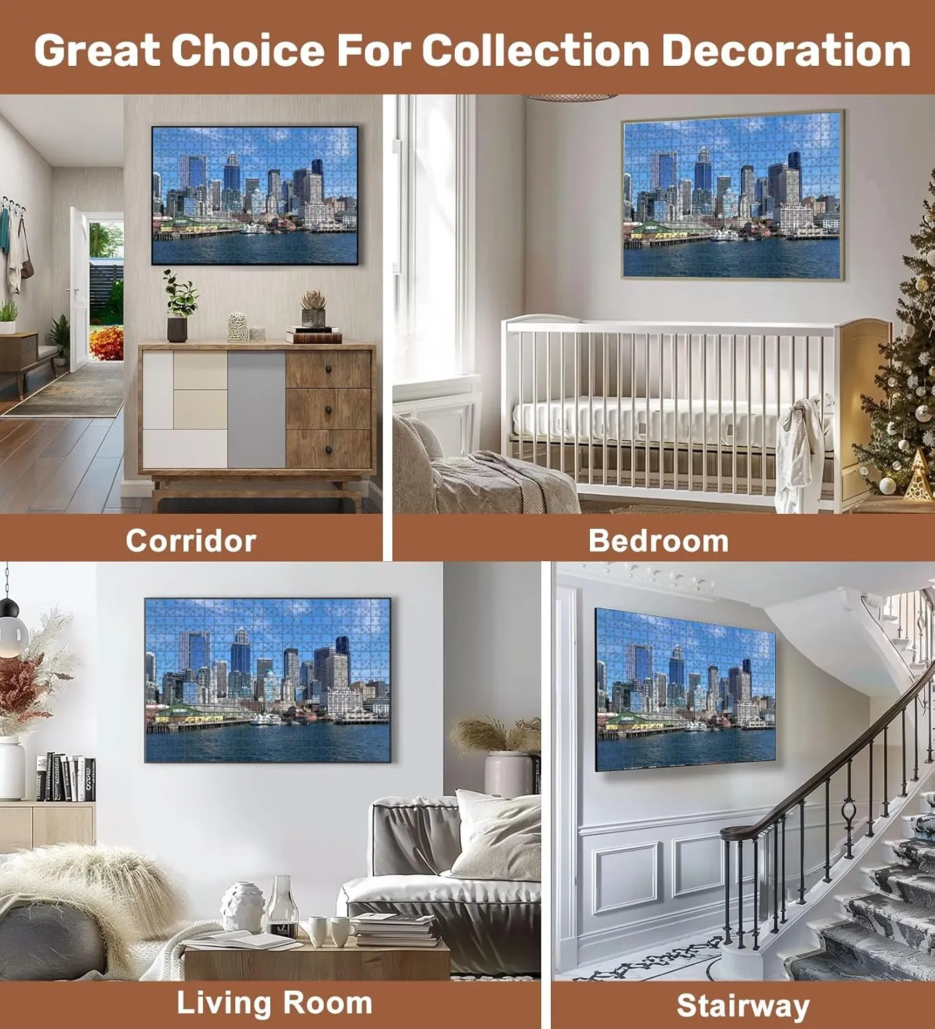 Jigsaw Puzzles 500 Pieces for Adult Panoramic View Seattle Bell Harbor Marina Seattle Financial Downtown Puzzle Game for Family Wooden Puzzle Toy Educational Games Puzzles for Home Decor
