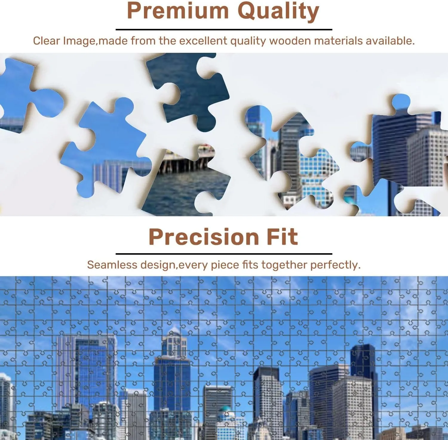Jigsaw Puzzles 500 Pieces for Adult Panoramic View Seattle Bell Harbor Marina Seattle Financial Downtown Puzzle Game for Family Wooden Puzzle Toy Educational Games Puzzles for Home Decor
