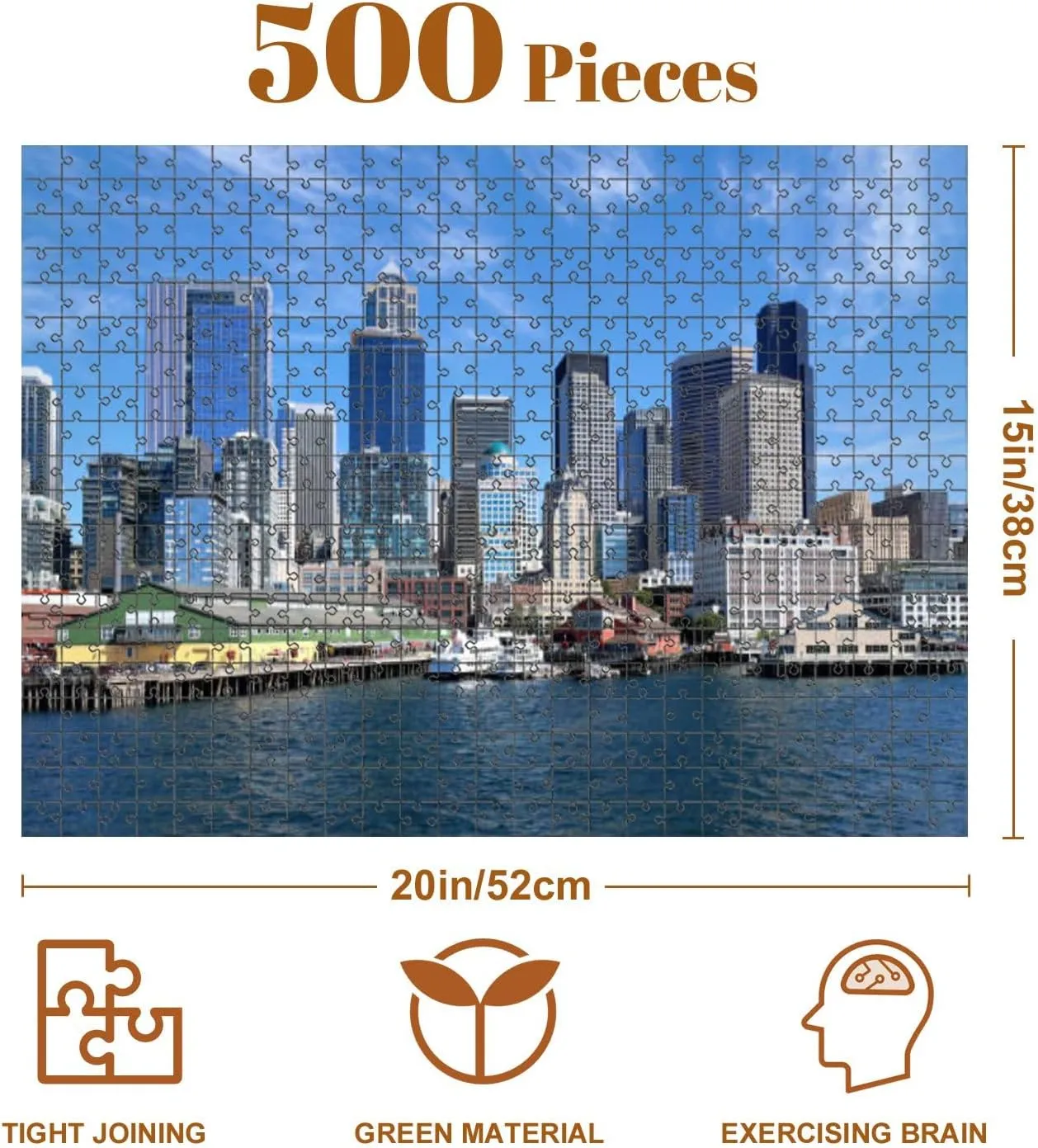 Jigsaw Puzzles 500 Pieces for Adult Panoramic View Seattle Bell Harbor Marina Seattle Financial Downtown Puzzle Game for Family Wooden Puzzle Toy Educational Games Puzzles for Home Decor