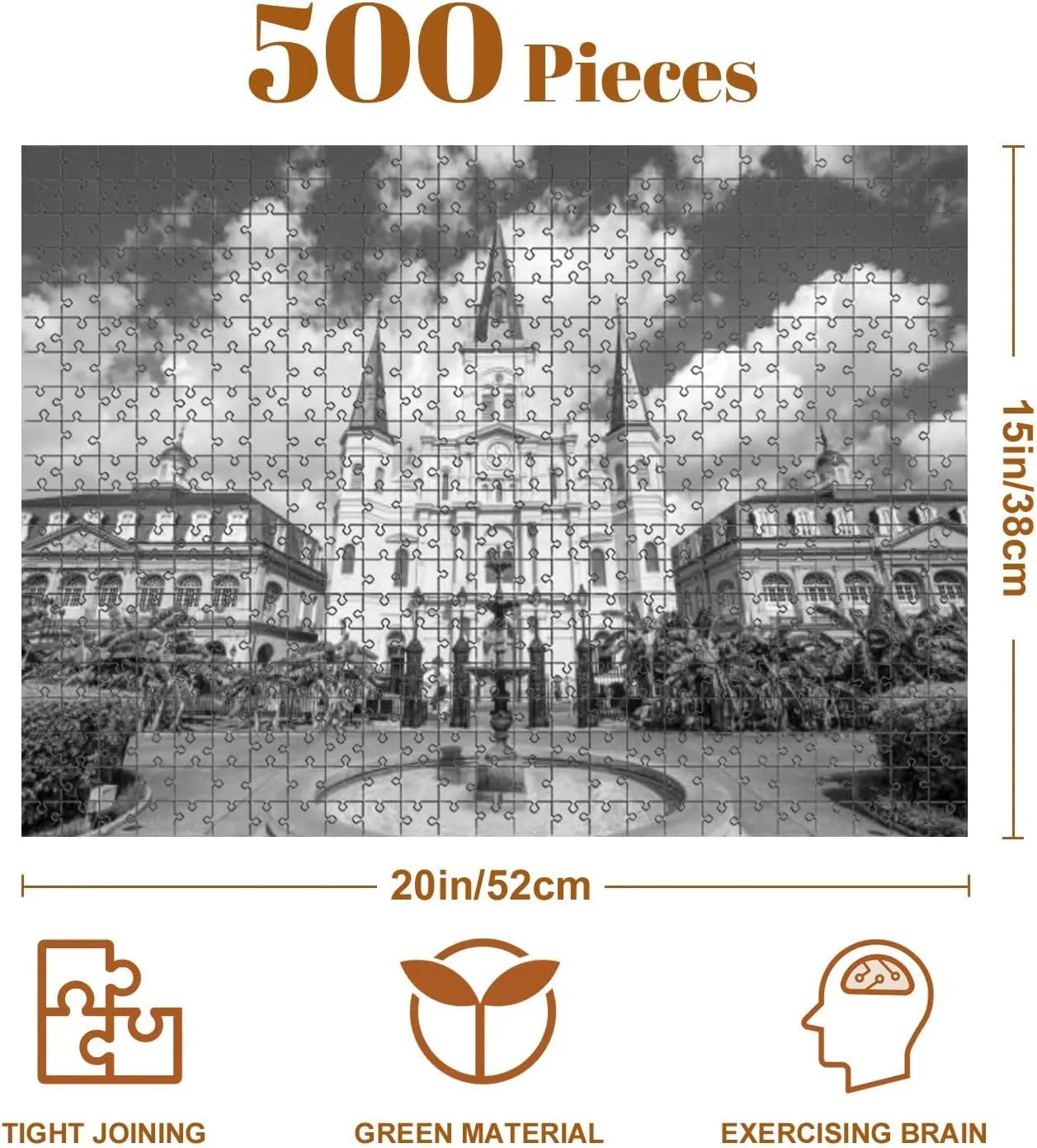 Jigsaw Puzzles 500 Pieces for Adult Saint Louis Cathedral New Orleans Puzzle Game for Family Wooden Puzzle Toy Educational Games Puzzles for Home Decor