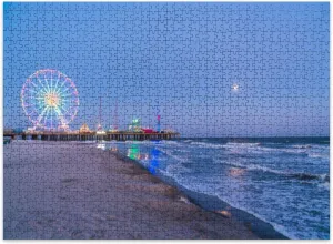 Jigsaw Puzzles 500 Pieces for Adult Steel pier Reflection Atlantic City New Jersey Puzzle Game for Family Wooden Puzzle Toy Educational Games Puzzles for Home Decor