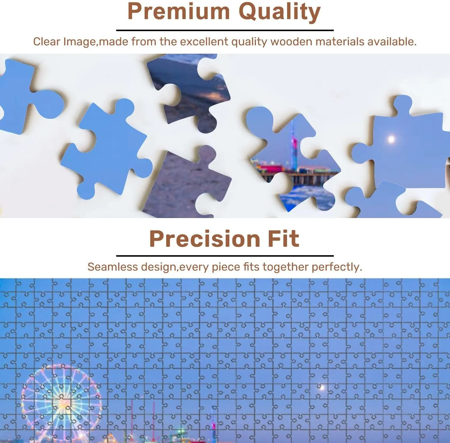 Jigsaw Puzzles 500 Pieces for Adult Steel pier Reflection Atlantic City New Jersey Puzzle Game for Family Wooden Puzzle Toy Educational Games Puzzles for Home Decor