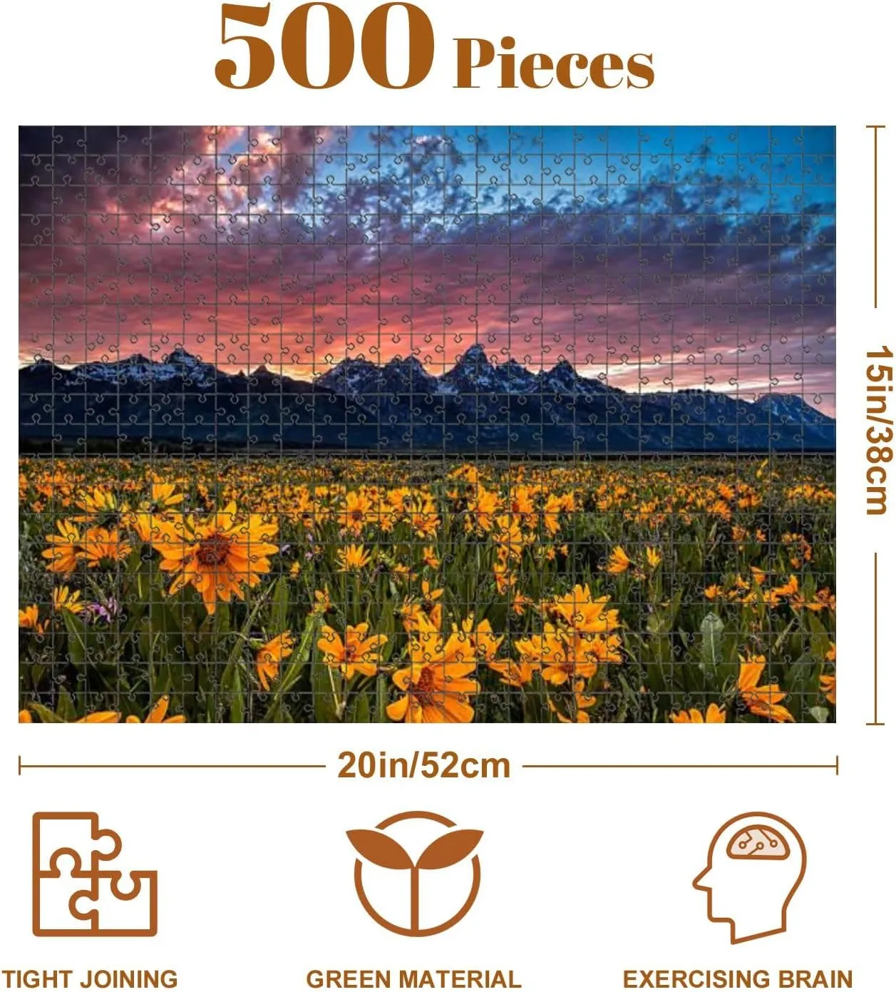 Jigsaw Puzzles 500 Pieces for Adult Tetons Wildflowers Sunset Puzzle Game for Family Wooden Puzzle Toy Educational Games Puzzles for Home Decor