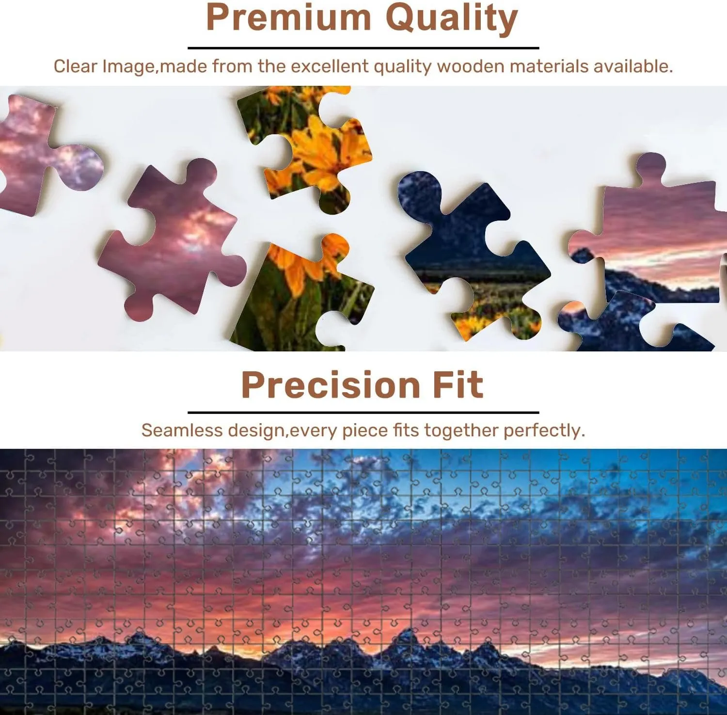 Jigsaw Puzzles 500 Pieces for Adult Tetons Wildflowers Sunset Puzzle Game for Family Wooden Puzzle Toy Educational Games Puzzles for Home Decor
