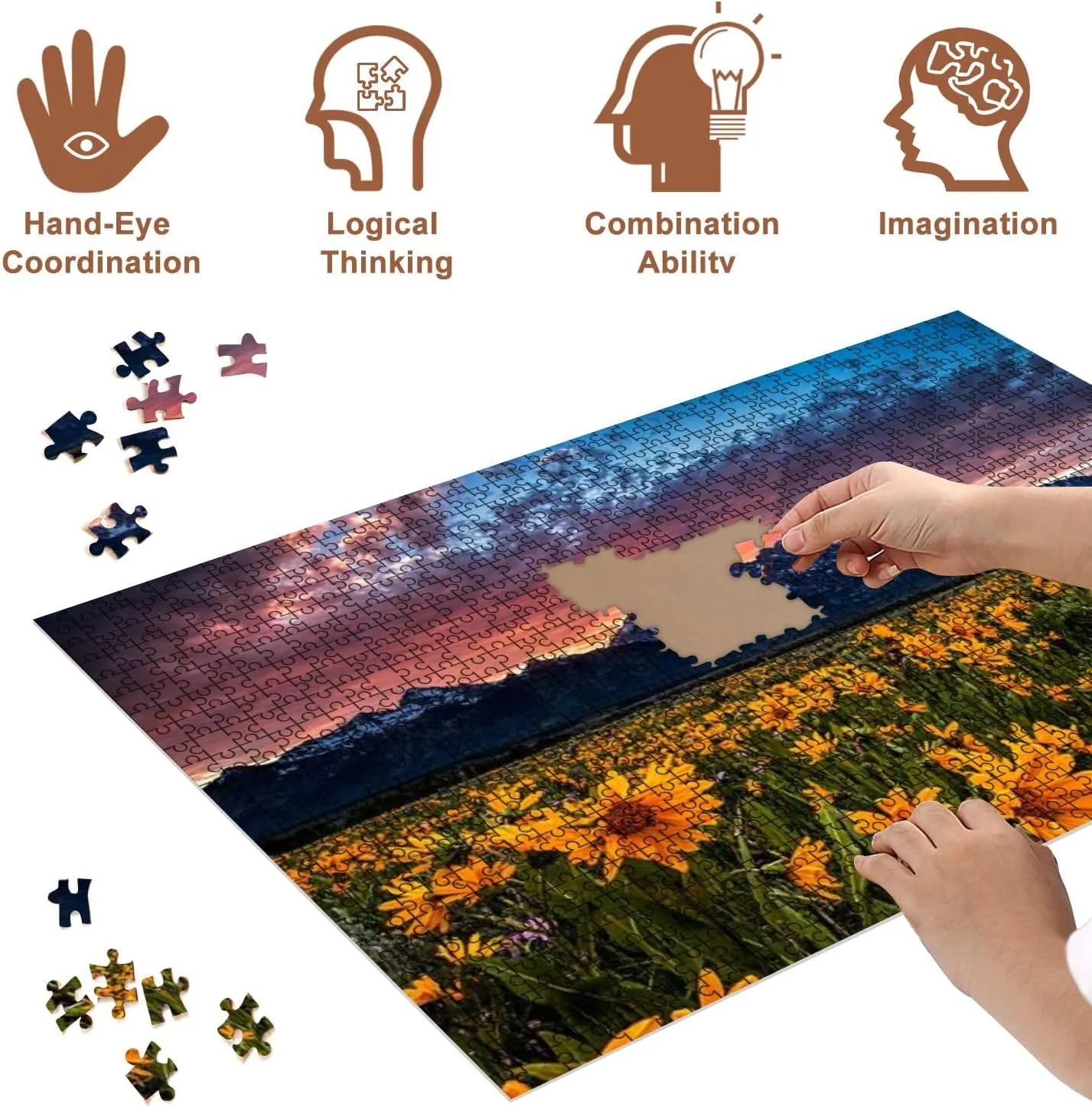 Jigsaw Puzzles 500 Pieces for Adult Tetons Wildflowers Sunset Puzzle Game for Family Wooden Puzzle Toy Educational Games Puzzles for Home Decor