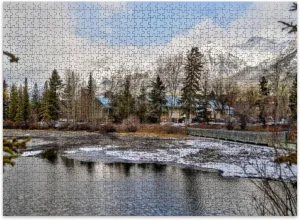 Jigsaw Puzzles 500 Pieces for Adult Views Three Sisters Surrounding Rocky Mountains Along Policeman s Puzzle Game for Family Wooden Puzzle Toy Educational Games Puzzles for Home Decor