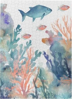 Jigsaw Puzzle for Adult Family Holiday Puzzle 1000pcs Watercolor Fish and CoralChallenge Puzzles,Holiday Unique Gifts for Wall Art,Educational Games,Family Puzzles