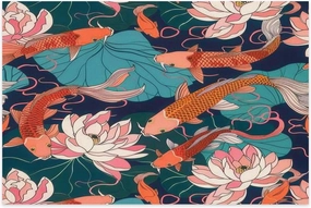 Jigsaw Puzzles 1314 Pieces for Adult Seamless Pattern Hand Drawn Fish Japanese Carps Pads Modern Colorful Game for Family Wooden Puzzle Toy Educational Games for Home Decor 29.5x19.7 Inch