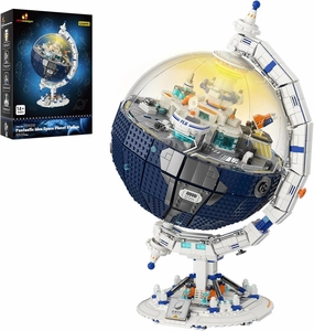 JMBricklayer Globe Space Station Building Set for Adults,360° Rotatable Globe Display Model with LED Light 70006,Space Planet Immigration Station Model Kits,Ideal Gift for Teens and Kids 8 (2803PCS