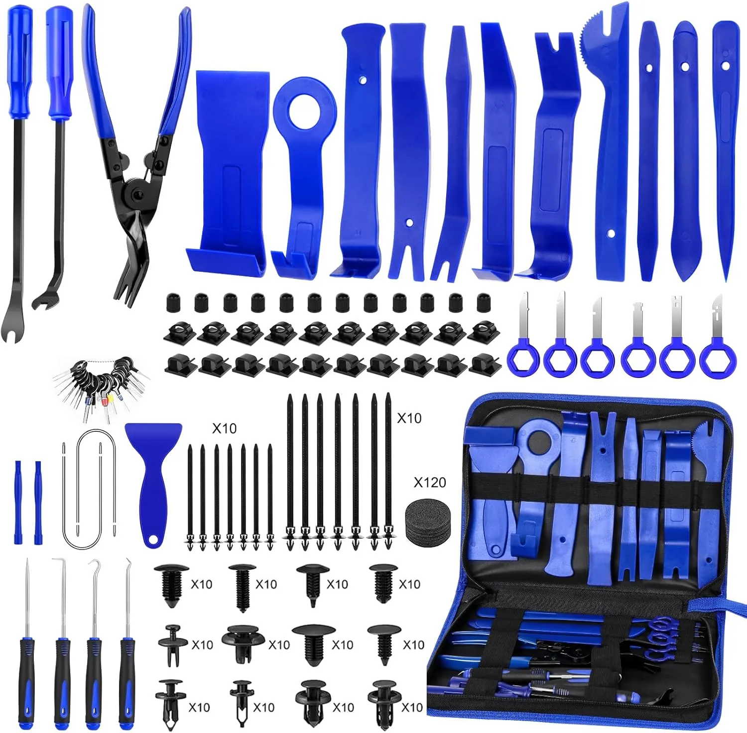 JNLK 352pcs Trim Removal Tool, Pry Tool, Door Panel Removal Tool Kit, Clip Tool, Fasteners Removal Tool with Car Retainer Body Clips Set, Blue