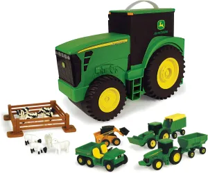 John Deere Value Set and Carrying Case - Portable Tractor-Shaped Carrying Case with 10 Compartments - Farm Toys - 18 Count - 3 Years and Up