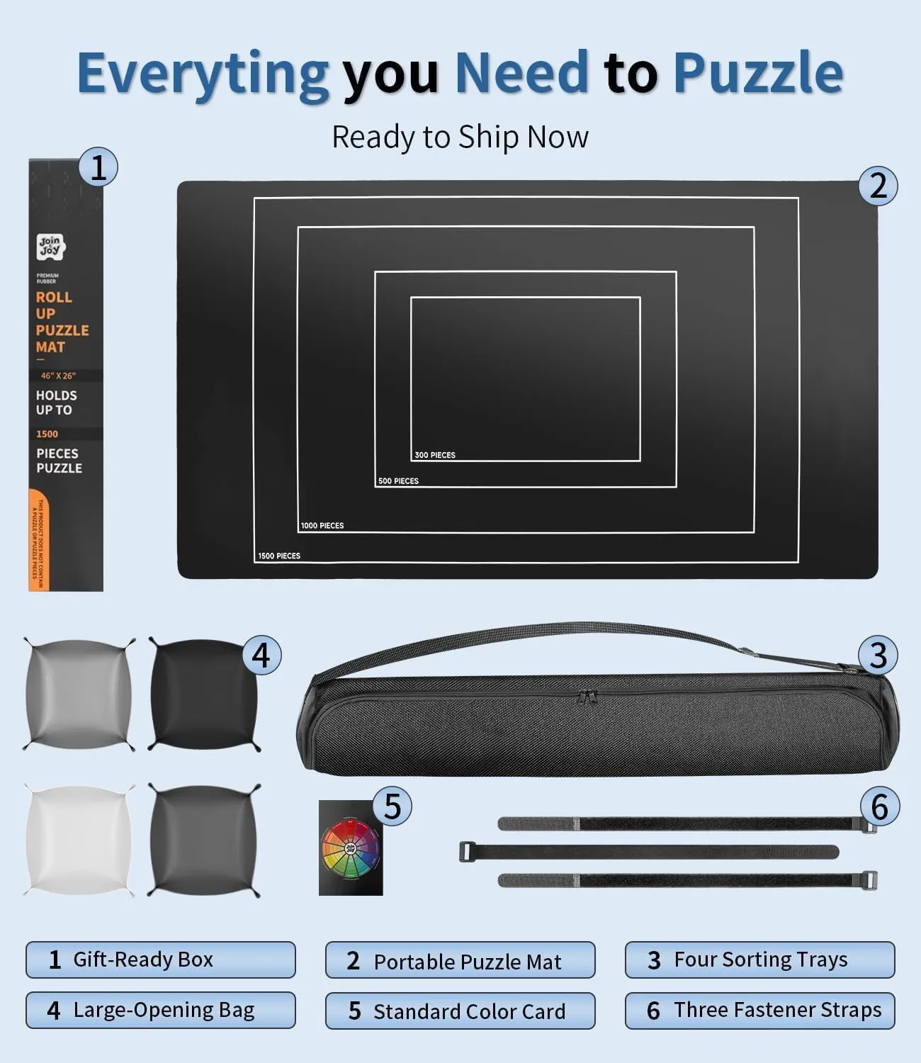 JOIN&JOY Jigsaw Puzzle Mat Roll Up, Rubber Saver Pad with 4 Sorting Trays & Travel Storage Bag, 1500 Pieces