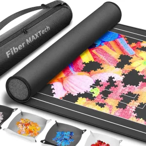JOIN&JOY Jigsaw Puzzle Mat Roll Up, Rubber Saver Pad with 4 Sorting Trays & Travel Storage Bag, 1500 Pieces