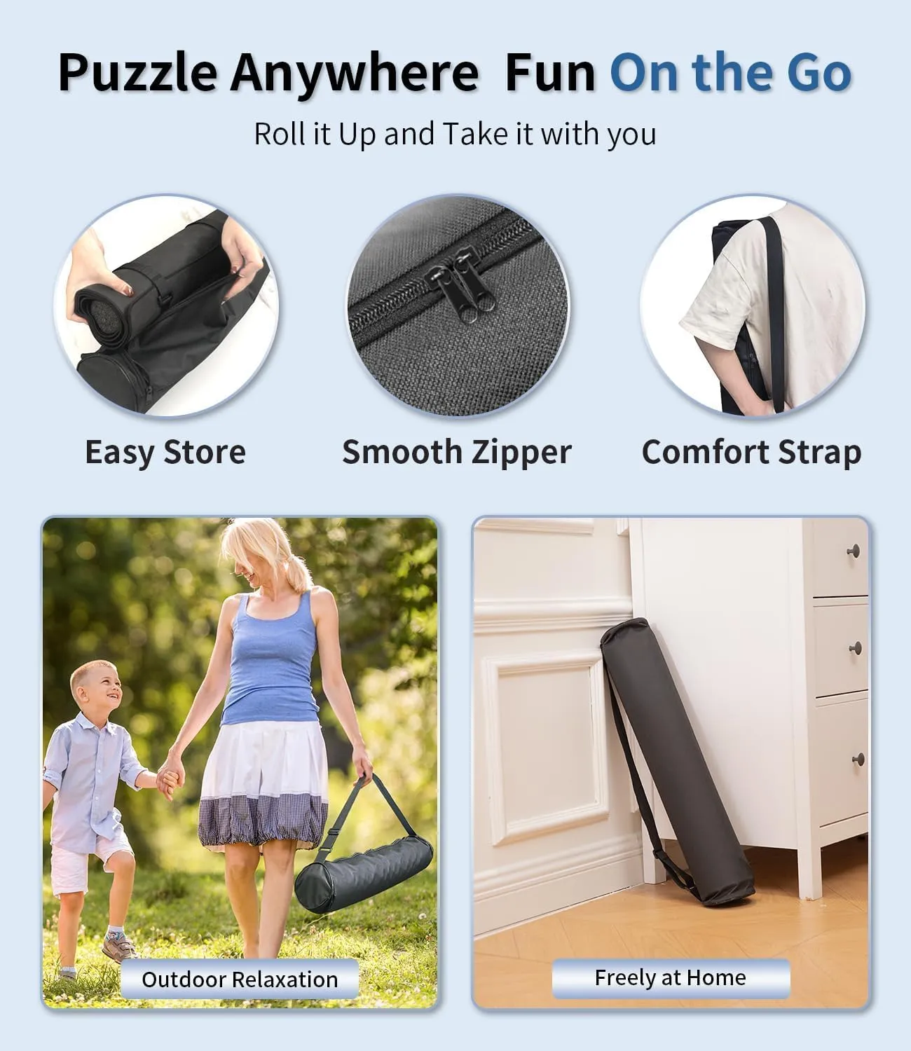 JOIN&JOY Jigsaw Puzzle Mat Roll Up, Rubber Saver Pad with 4 Sorting Trays & Travel Storage Bag, 1500 Pieces