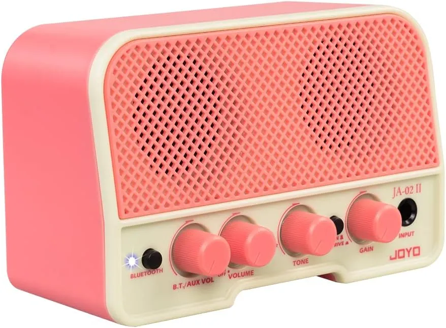 JOYO 5W Mini Practice Guitar Combo Amp Rechargeable Small Guitar Headphone Amplifier Clean Overdrive Two Channels with Bluetooth (JA-02 II Pink)