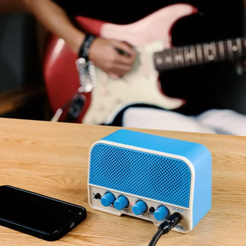 JOYO Combo Guitar Amplifier Bluetooth 5W Recharging Small Mini Practice Headphone Guitar Amp with Clean & Overdrive Channels (JA-02 II Blue)