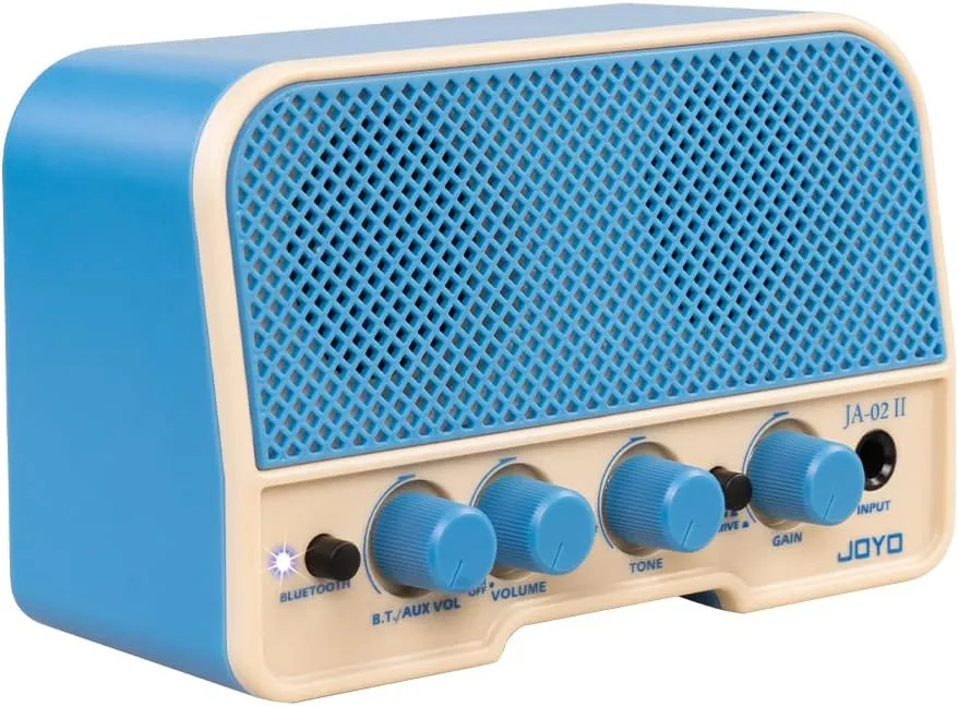 JOYO Combo Guitar Amplifier Bluetooth 5W Recharging Small Mini Practice Headphone Guitar Amp with Clean & Overdrive Channels (JA-02 II Blue)