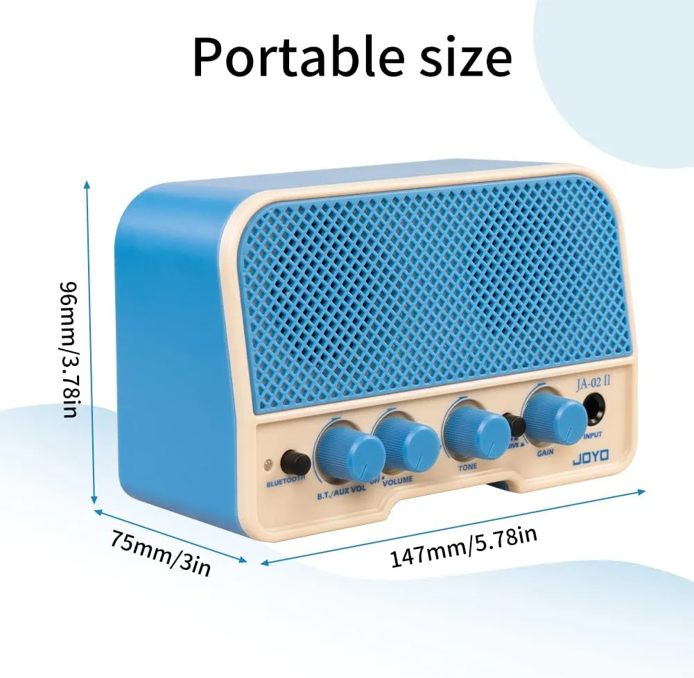 JOYO Combo Guitar Amplifier Bluetooth 5W Recharging Small Mini Practice Headphone Guitar Amp with Clean & Overdrive Channels (JA-02 II Blue)