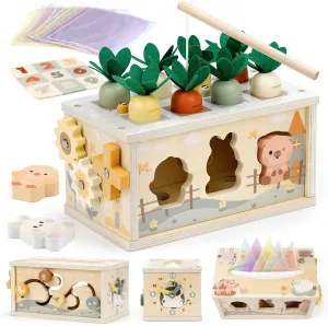 Joyreal 8-in-1 Toddler Montessori Educational Toys for Boys and Girls - Wooden Tissue Box Toy for Baby First Birthday Gifts - Sensory Toy for 18 Months  Kids Preschool Learning Fine Motor Skills Game