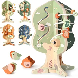 Joyreal Wooden Activity Cube for Baby - 8-in-1 Montessori Toys for 1 Year Old, Multipurpose Sensory and Educational Toy for 12M  Baby Toddler, Kid, 1st Birthday Gifts Boy & Girl with Tree Theme