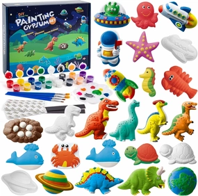 Juboury Kids Arts and Crafts Plaster Painting Craft Kit Art Set - Painting Your Own Space Dinosaurs & Marine Life Figurines - Ceramic Painting Kit for Kids, Girls, Boys, Toddlers