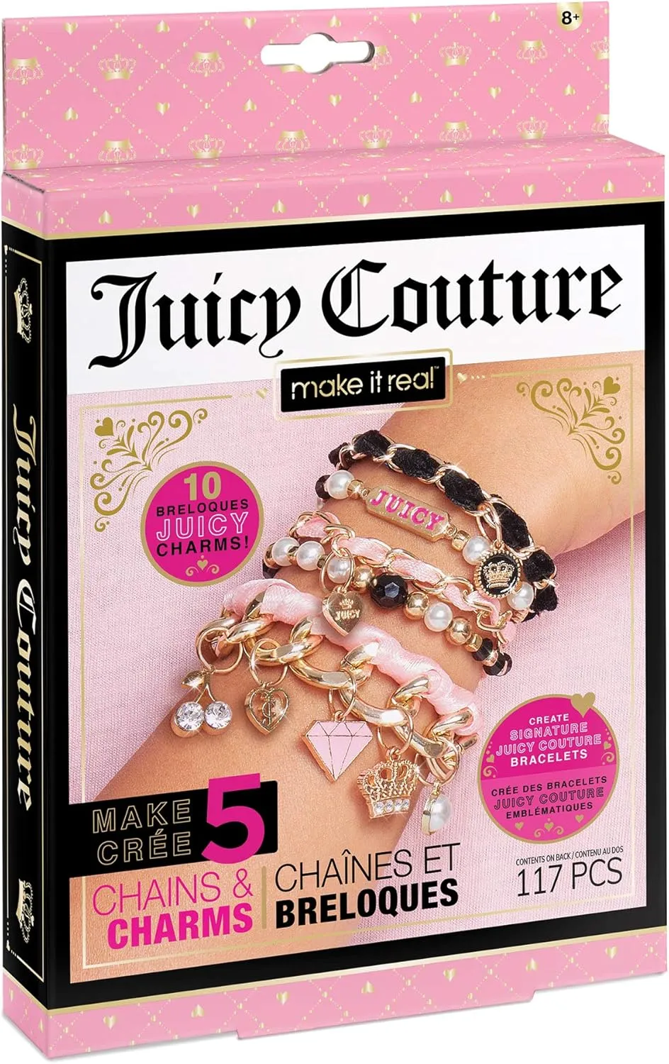 Juicy Couture Mini Chains and Charms Bracelet Kit - DIY Charm & Friendship Bracelet Making Set with Beads, Charms & Cords - Create 5 Bracelets, Arts & Crafts Gift for Girls Tweens Ages 8 