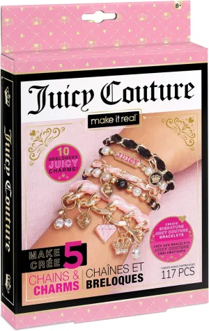 Juicy Couture Mini Chains and Charms Bracelet Kit - DIY Charm & Friendship Bracelet Making Set with Beads, Charms & Cords - Create 5 Bracelets, Arts & Crafts Gift for Girls Tweens Ages 8 