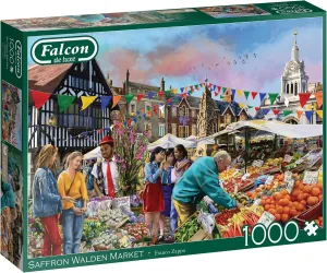 Jumbo -Falcon de Luxe Saffron Walden Market 1000-Piece Jigsaw Puzzle - Franco Zappa Illustration - Vibrant Market Day Scene - Premium Recycled Board - Poster-Like Finish - Eco-Friendly Packaging