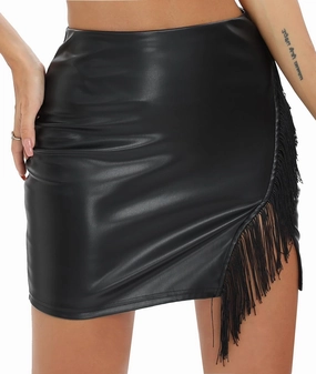 Just Quella Women's Classic High Waist Sexy Slim Mini Pencil Leather Skirts (No Belt)