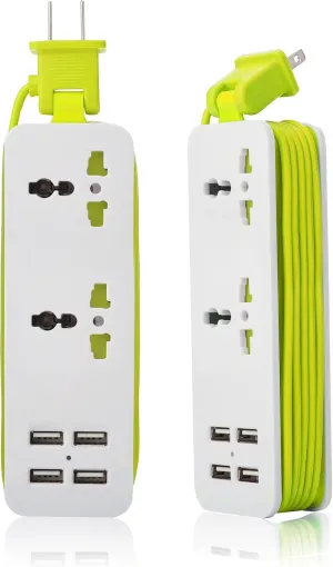 K-century Travel Power Strip Surge Protector with 2 Outlets 4 USB Output 5V 4.2A Output Power Strip with USB Portable Travel Charger Wall Charger with 5ft Cord 100v-240v Power Sockets