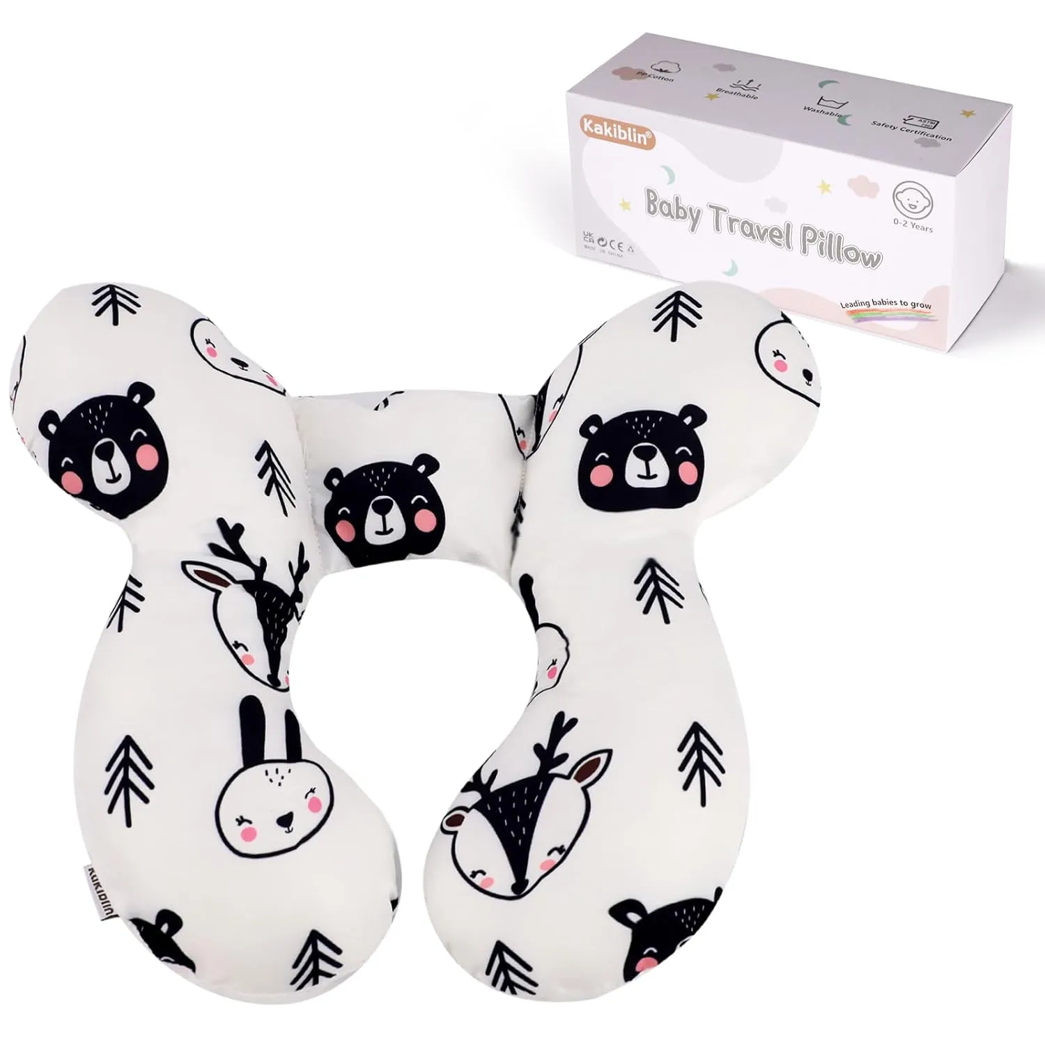KAKIBLIN Baby Travel Pillow, Baby Pillow for Head and Neck, Upgraded Baby Support Pillow, Baby Neck Pillows for Car Seat,Pushchair,Travel(Bear)