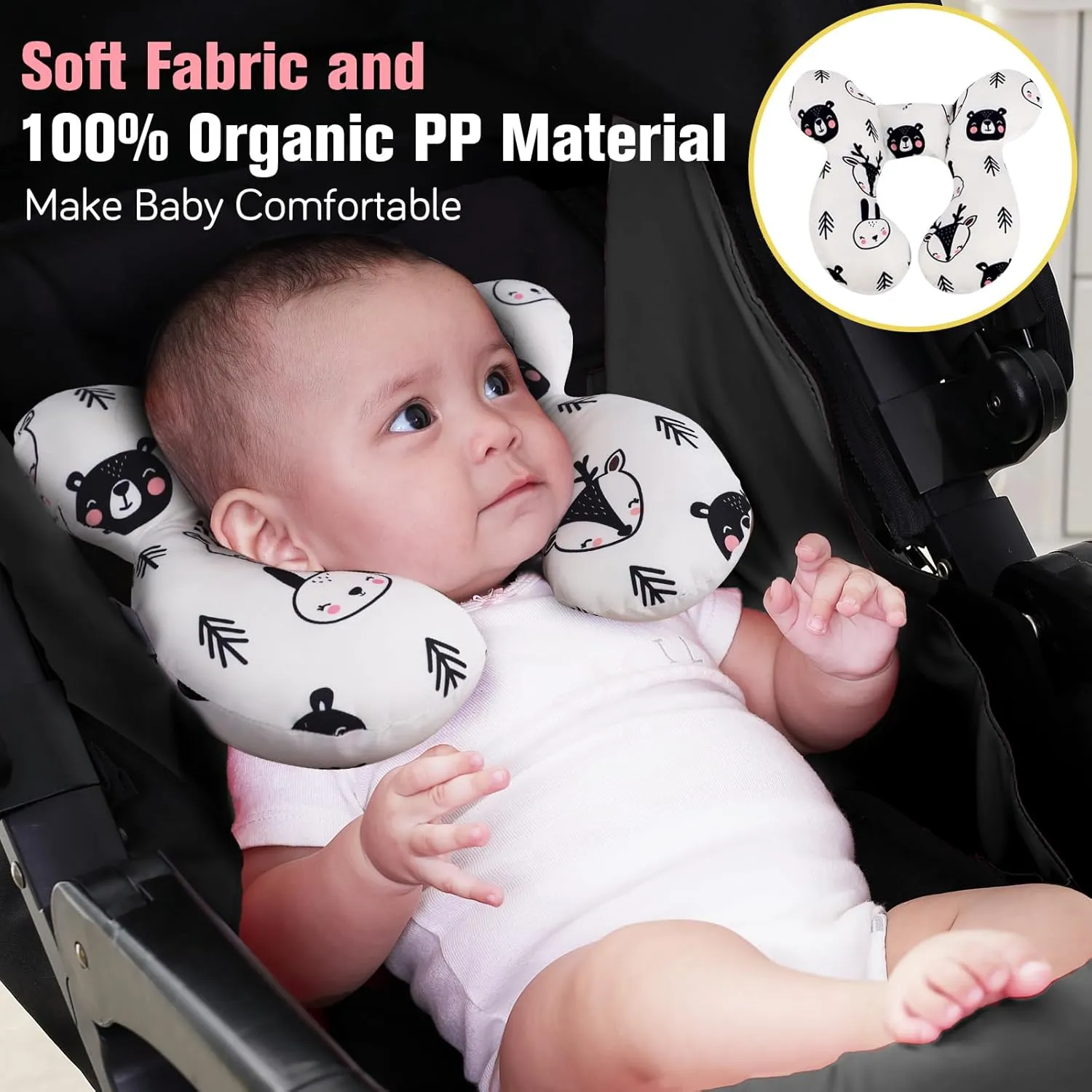 KAKIBLIN Baby Travel Pillow, Baby Pillow for Head and Neck, Upgraded Baby Support Pillow, Baby Neck Pillows for Car Seat,Pushchair,Travel(Bear)
