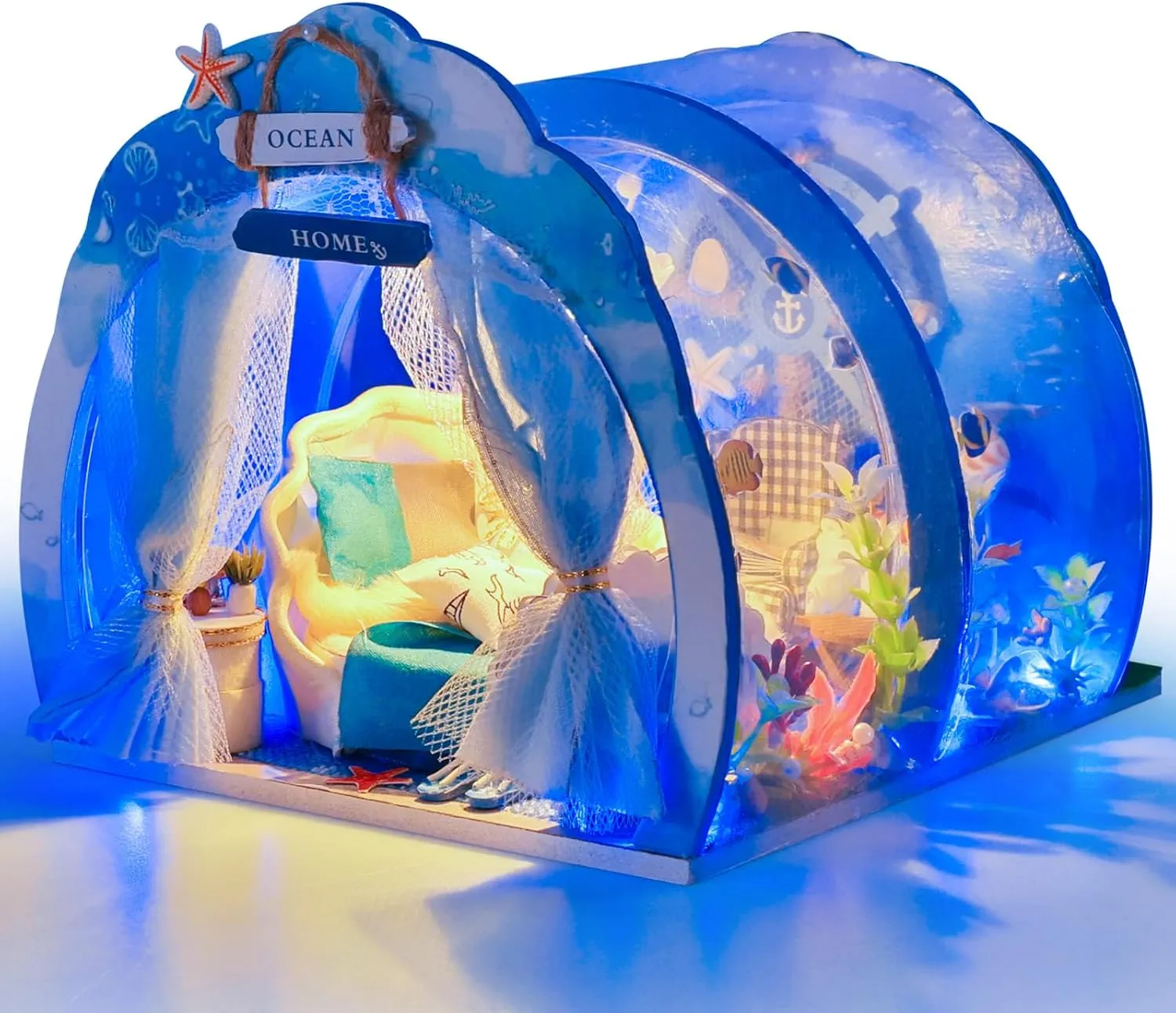 KANKAN DIY Miniature Dollhouse Kit,Tiny House kit with Furniture,Doll House Mini Ocean Tunnel,Creative Room Gift for Adult & Kids 14 , Glue Included
