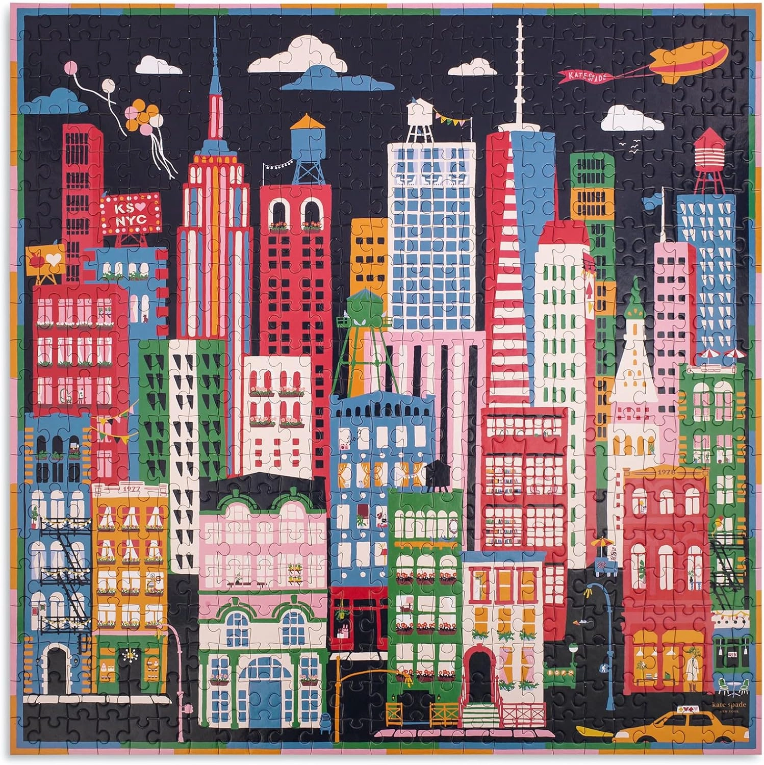 Kate Spade New York 500 Piece Puzzle for Adults, 22" x 22" Square, With Storage Box, City That Never Sleeps