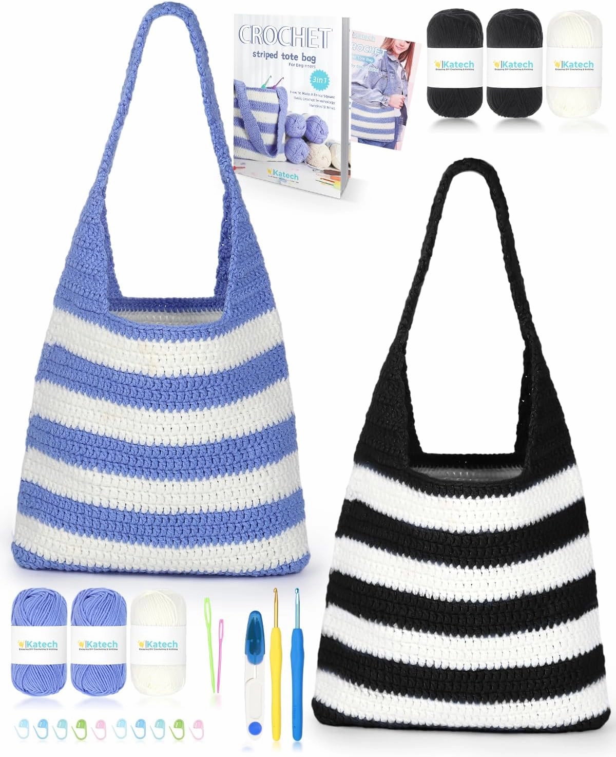 Katech Crochet Kit for Beginners-Crochet Bag Kit-Beginner Crochet Kit for Adult Kids-Learn to Crochet Bag-Crocheting Knitting Kit-(2 Pack)