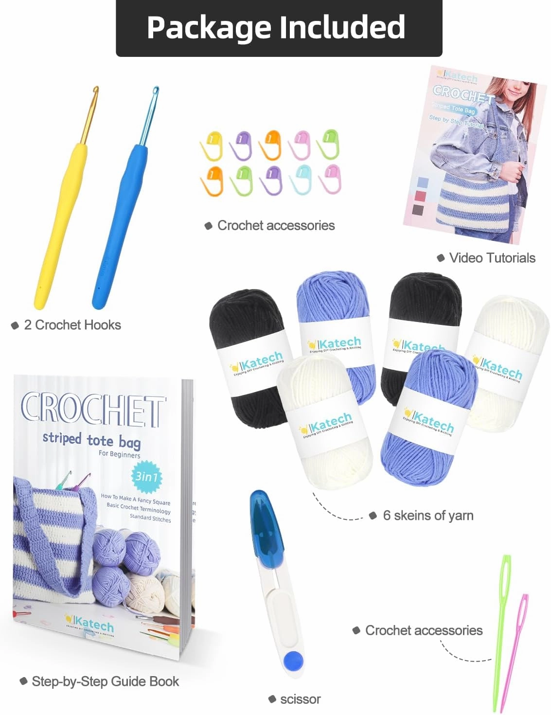 Katech Crochet Kit for Beginners-Crochet Bag Kit-Beginner Crochet Kit for Adult Kids-Learn to Crochet Bag-Crocheting Knitting Kit-(2 Pack)