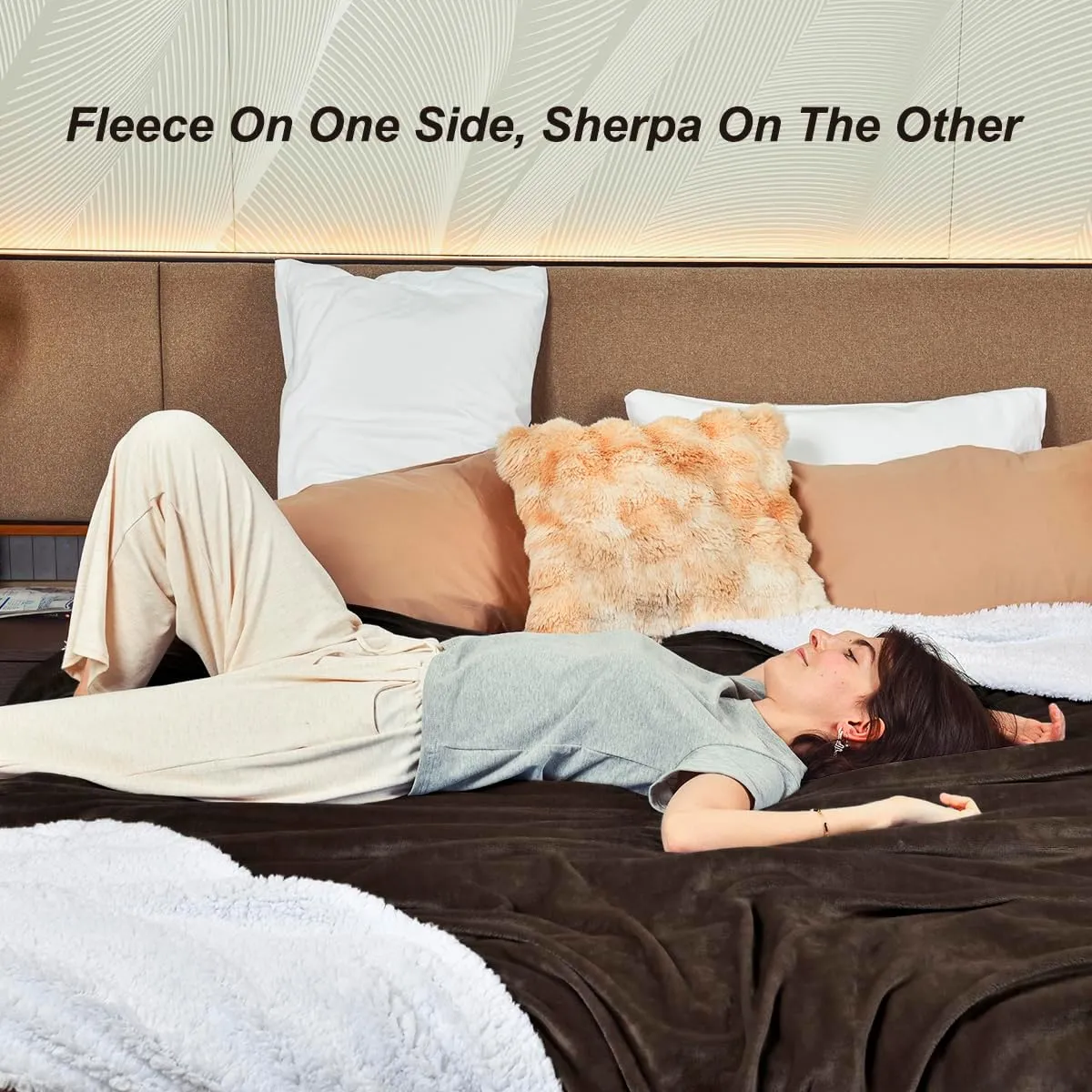 KAWAHOME Sherpa Fleece Queen Size Blanket for Bed - Extra Warm and Heavy Thick Blankets for Winter, Super Soft 500GSM Plush Blanket, 90"X 90" Brown