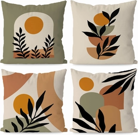 KEUSPI Boho Pillow Covers, Boho Mid Century Sun Botanical Leaf Mountain Nature Throw Pillow Covers,Boho Throw Pillow Covers 18×18 Set of 4,Bohemian Home Decor,Boho Gifts for Women Girls