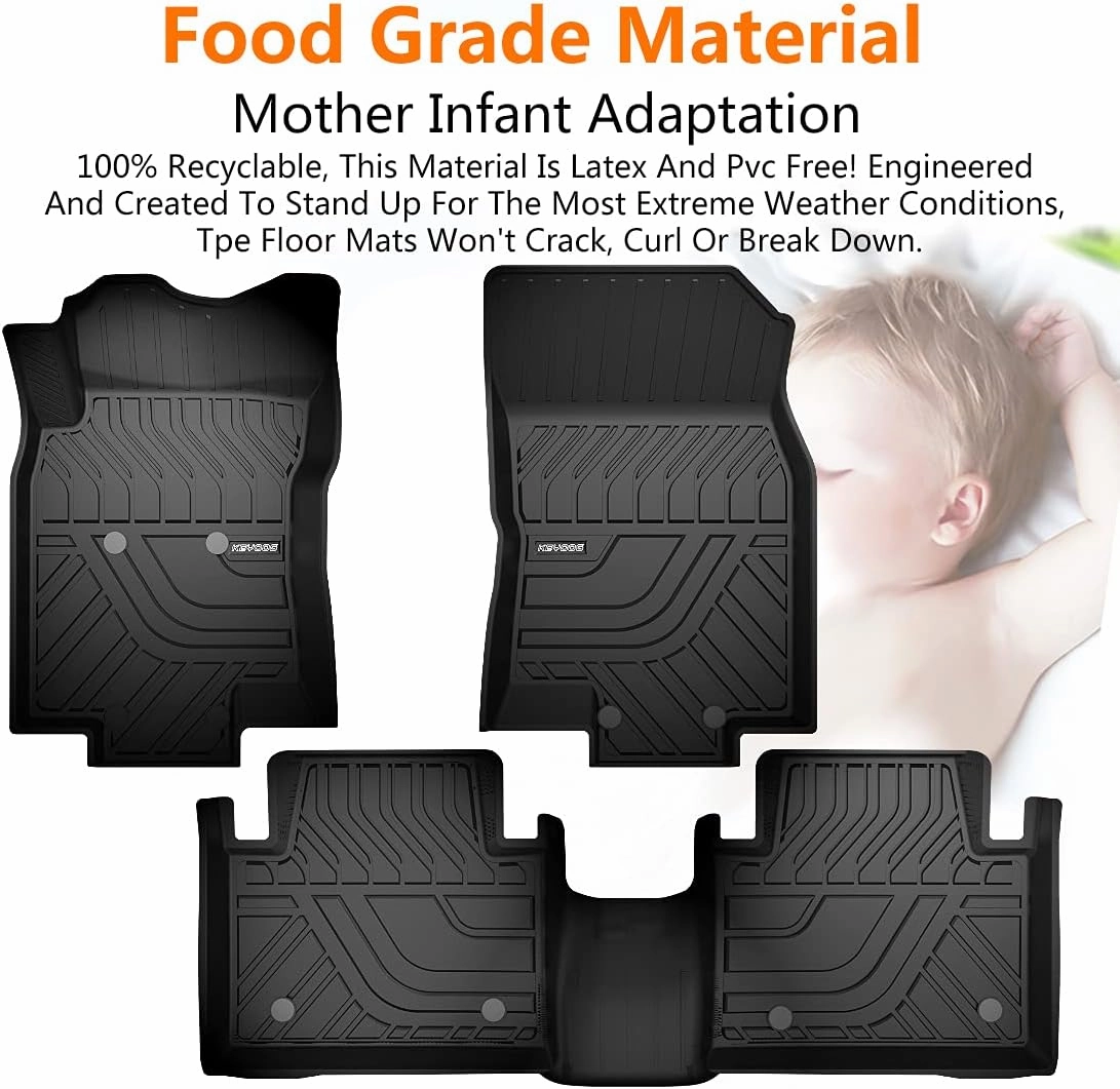 KEYOOG Compatible for 2014-2020 NIS-san Rogue, Car Floor Mats Black TPE Special All-Weather Automotive Mat Interior Accessories Includes 1st and 2nd Row, Not Fits Rogue Select or Sport Models