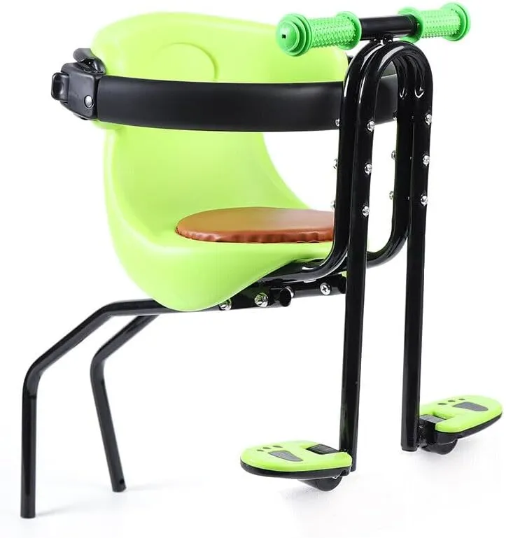 Kids Bike Seat, Front Mounted Child Bike seat with Safety Belt and Handrail, Portable Baby Bicycle Seat for Adult Bike, Children's Saddle Back with Footrest and Seat Cushion,Blue