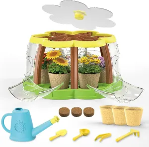 Kids Plant Growing Kit - Greenhouse Flower Plant Growing Kit with Upgraded Garden Tools Watering Can – Kids Gardening Set - Educational Creative Thinking Toddler Gardening Set