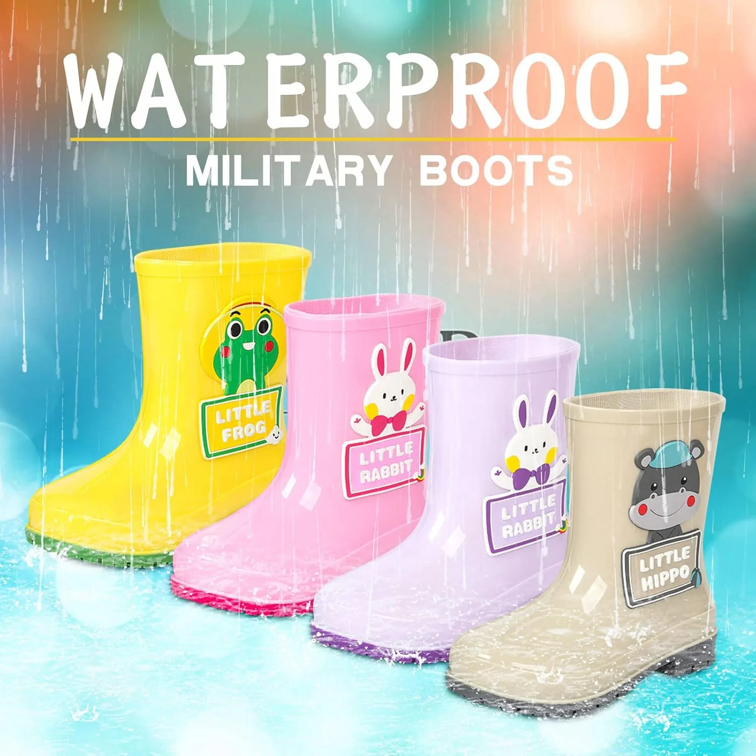 Kids Rain Boots For Girls Boys Toddler Portable Waterproo𝐟 Rubber Cute Cartoo𝐧 Bear Printed Rain Boots Toddler